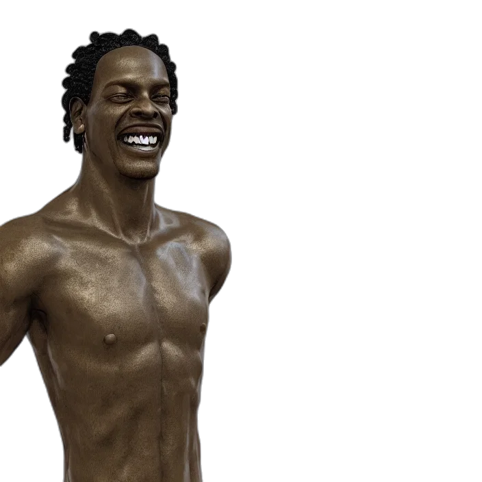 photorealistic, 3d render, concept art, stoic, statue, ronaldinho, smiling, making transparent PNG cut-out