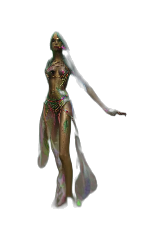 dress, staff, jewelry, creature, concept art, fantasy art, 3d render, pixel art transparent PNG cut-out