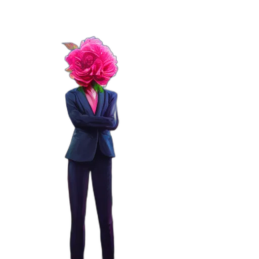 flower, staff, jacket, crown, concept art, 3d render, cartoon, vaporwave transparent PNG cut-out