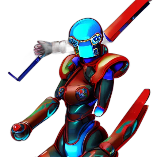 robot, staff, weapon, concept art, 3d render, pixel art, vaporwave, outer space transparent PNG cut-out