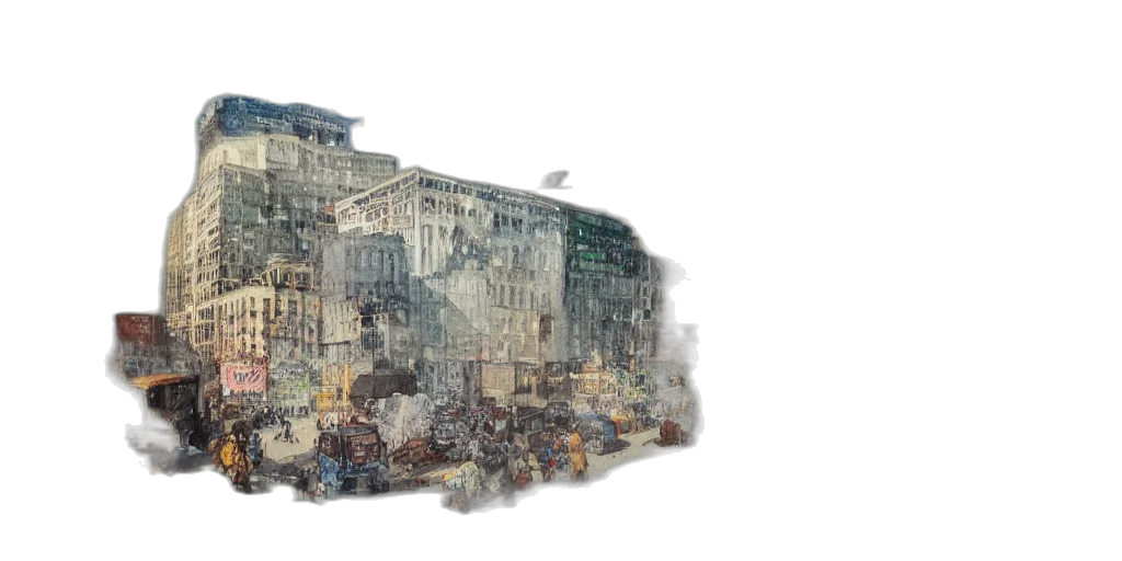 building, concept art, photorealistic, 3d render, city street, hiper, intricate, watercolor transparent PNG cut-out