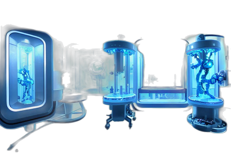 3d render, concept art, pixel art, blue, futuristic, ribofunk, aquarium, medical transparent PNG cut-out