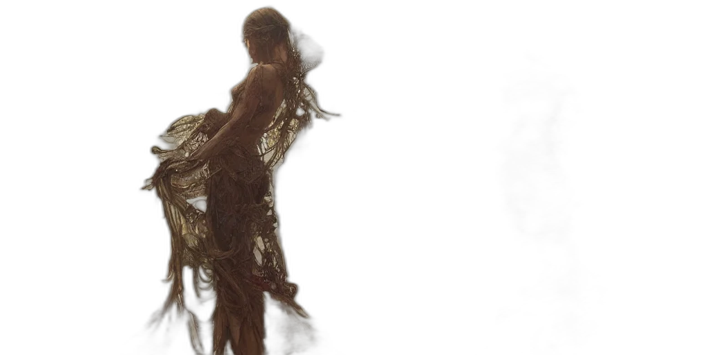 dress, hair, creature, concept art, fantasy art, 3d render, photorealistic, fog transparent PNG cut-out