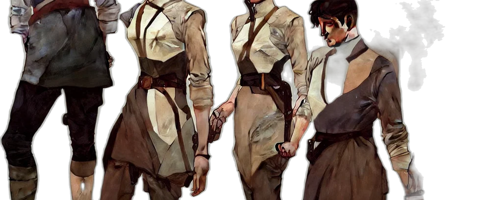 jacket, concept art, comic book art, fantasy art, watercolor, earth tones, dark, golden transparent PNG cut-out