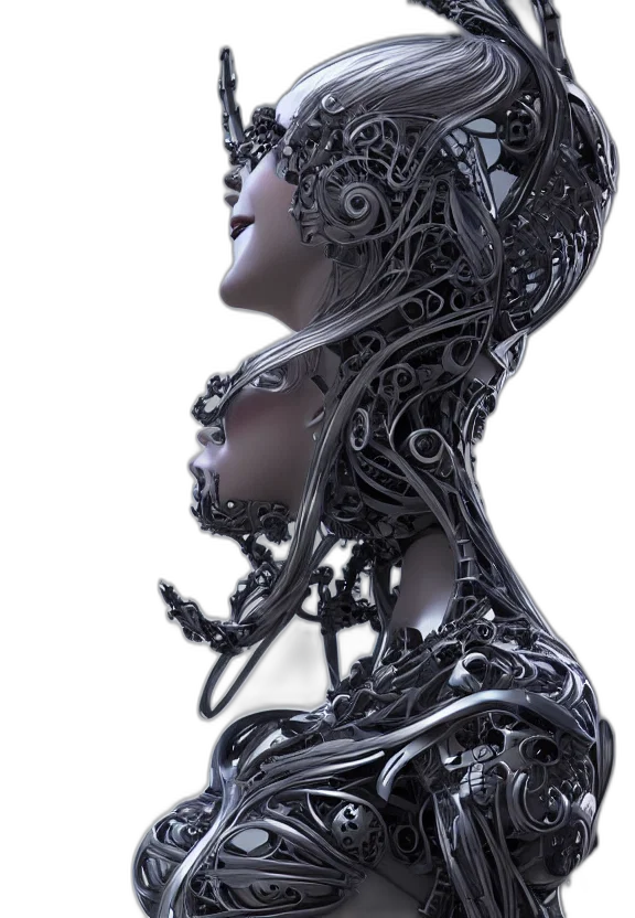 robot, mask, face, crown, cyberpunk, 3d render, concept art, photorealistic transparent PNG cut-out
