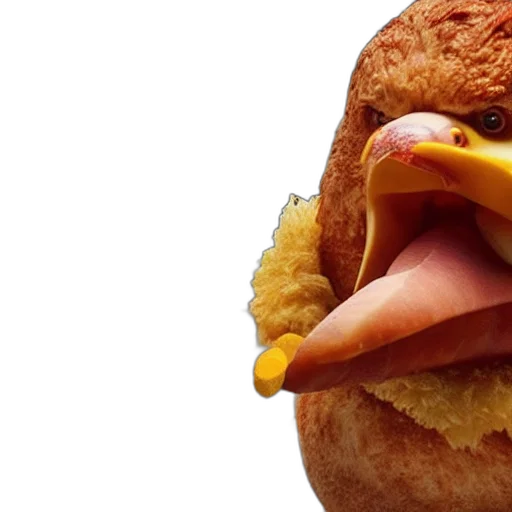 food, animal, creature, face, photorealistic, 3d render, giant, chicken transparent PNG cut-out