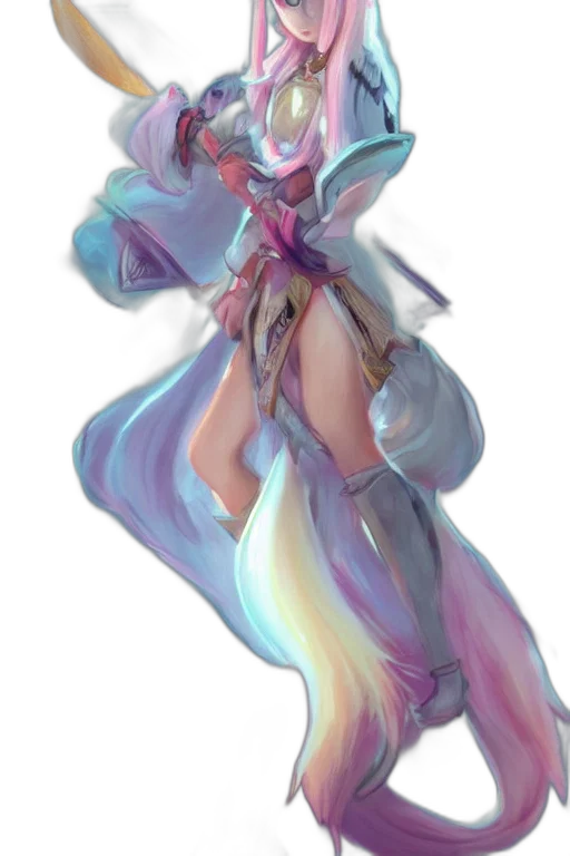 dress, staff, weapon, concept art, fantasy art, watercolor, vaporwave, pastel transparent PNG cut-out