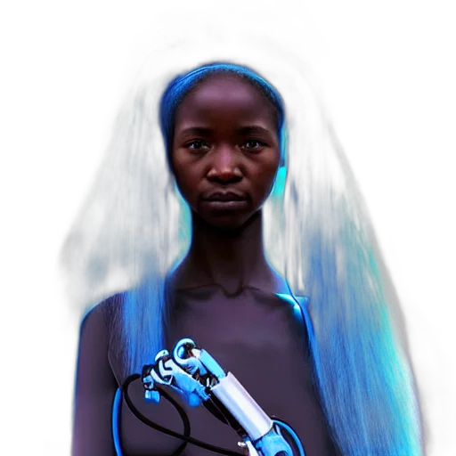 robot, face, staff, dress, concept art, fantasy art, photorealistic, cyberpunk transparent PNG cut-out