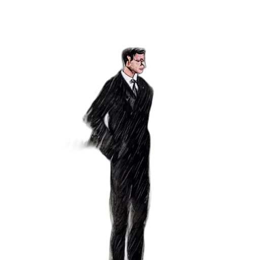 jacket, staff, umbrella, face, concept art, comic book art, cartoon, pixel art transparent PNG cut-out