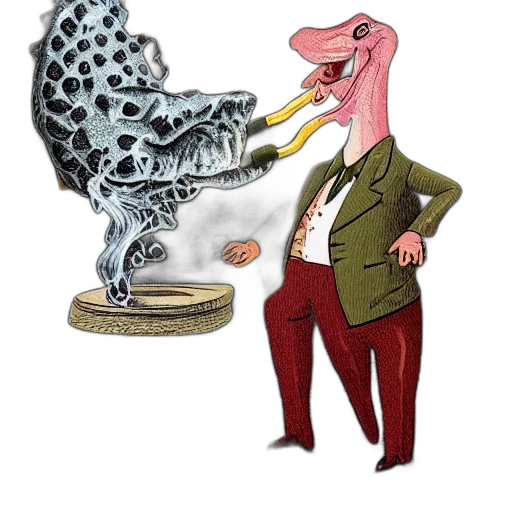 jacket, creature, animal, dragon, concept art, crocodile, wearing, smoking transparent PNG cut-out