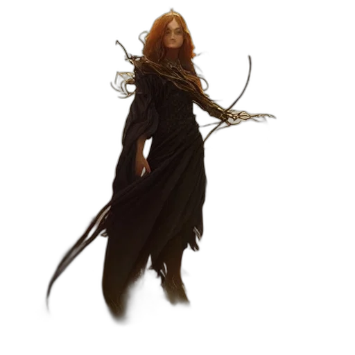 dress, staff, hair, creature transparent PNG cut-out