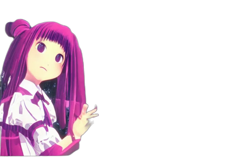 dress, hair, staff, anime, 3d render, cartoon, vaporwave, outer space transparent PNG cut-out
