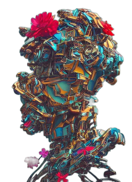 robot, mask, face, crown, concept art, cyberpunk, 3d render, pixel art transparent PNG cut-out