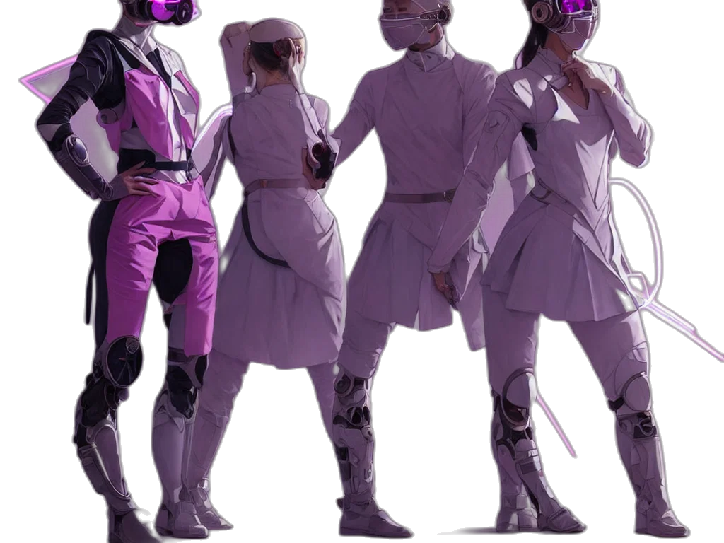 staff, robot, mask, concept art, vaporwave, 3d render, cyberpunk, outer space transparent PNG cut-out