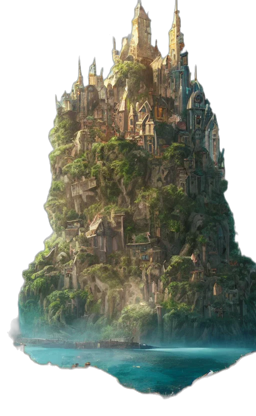 building, tree, crown, dragon, concept art, fantasy art, 3d render, photorealistic transparent PNG cut-out