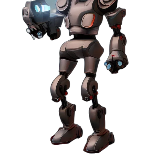 robot, weapon, staff, concept art, 3d render, pixel art, cartoon, rabbit transparent PNG cut-out