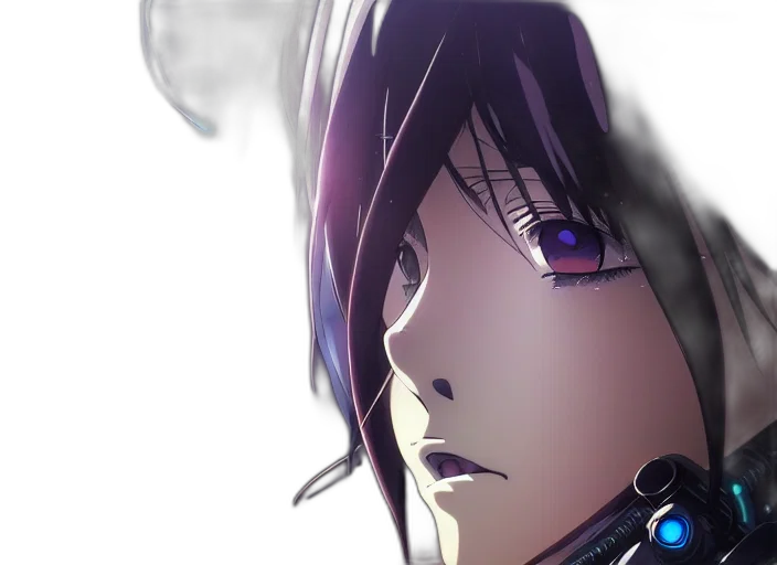 face, anime, photorealistic, concept art, comic book art, neon lights, blue, dark transparent PNG cut-out