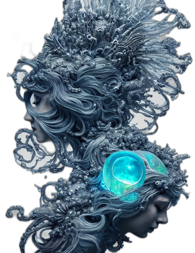 jewelry, mask, crown, hair, concept art, fantasy art, 3d render, cyberpunk transparent PNG cut-out