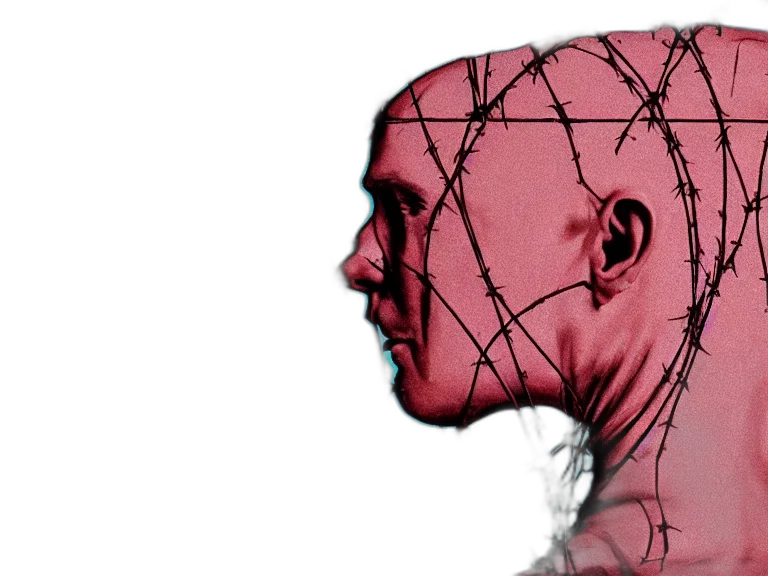 face, mask, robot, hair, cyberpunk, 3d render, concept art, cinematic transparent PNG cut-out