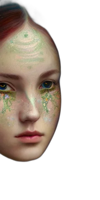 face, mask, photorealistic, fantasy art, 3d render, concept art, green, pastel transparent PNG cut-out