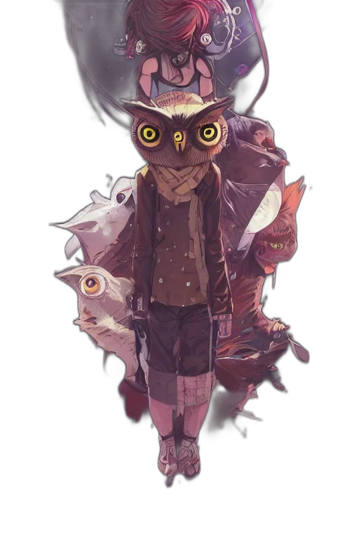jacket, mask, creature, staff transparent PNG cut-out