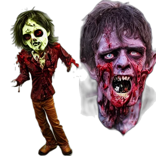 concept art, photorealistic, 3d render, comic book art, zombie, mork transparent PNG cut-out
