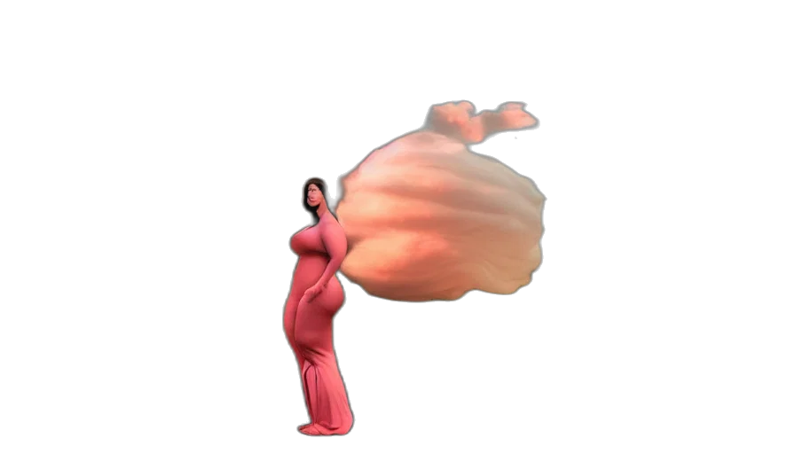dress, food, staff, hair, concept art, 3d render, photorealistic, vaporwave transparent PNG cut-out