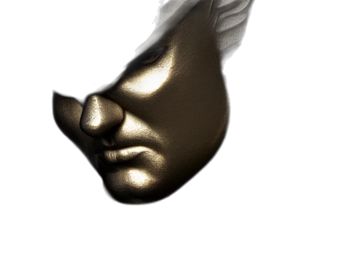 mask, face, crown, hat, 3d render, concept art, photorealistic, vaporwave transparent PNG cut-out