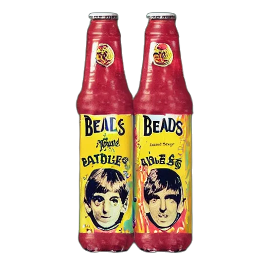 bottle, food, advertisement, beatles, soda, pasted, packaging, small transparent PNG cut-out