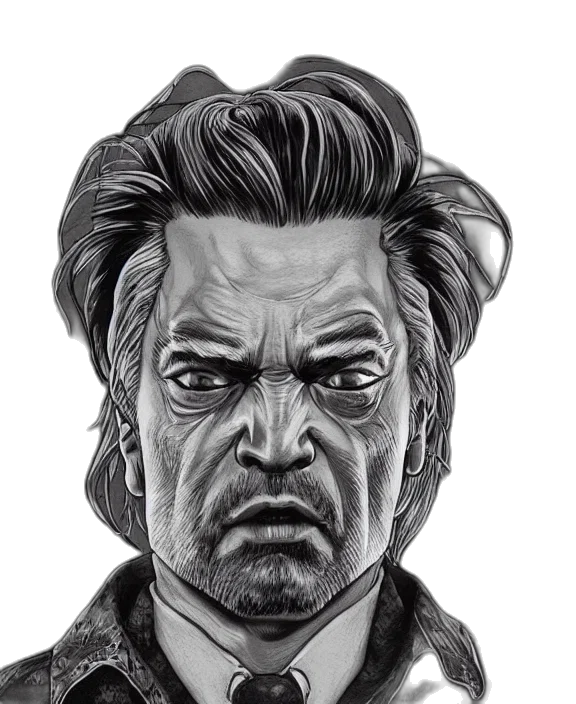 face, mask, jacket, comic book art, pencil sketch, photorealistic, cartoon, highly transparent PNG cut-out