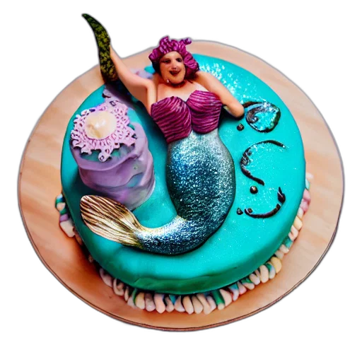 3d render, underwater, mermaid, themed, birthday, cake, food, photography transparent PNG cut-out