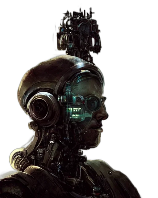 robot, face, cyberpunk, concept art, 3d render, comic book art, half, masked transparent PNG cut-out