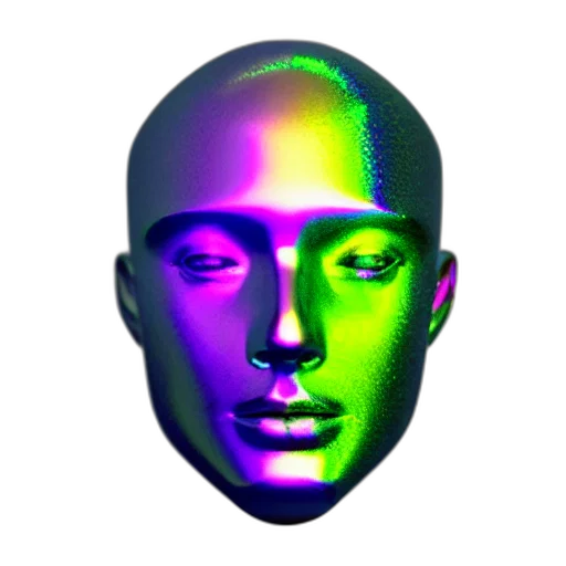 face, mask, robot, crown, vaporwave, 3d render, cyberpunk, photorealistic transparent PNG cut-out