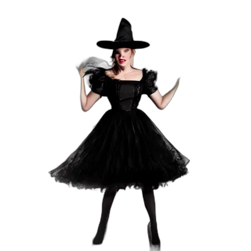 dress, hat, concept art, witch, white, black, background transparent PNG cut-out