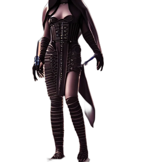dress, concept art, 3d render, fantasy art, cyberpunk, dark, nun, warrior transparent PNG cut-out