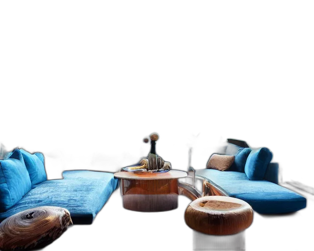 furniture, 3d render, photorealistic, concept art, blue, earth tones, modern, living transparent PNG cut-out