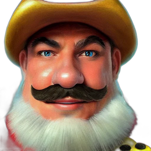 face, hat, staff, photorealistic, fantasy art, oil painting, cartoon, mario transparent PNG cut-out
