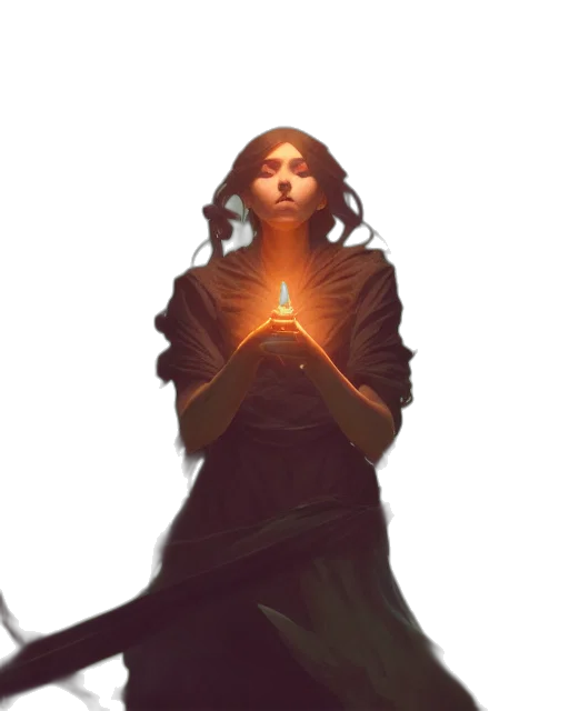 staff, dress, concept art, fantasy art, pixel art, comic book art, fire, dark transparent PNG cut-out