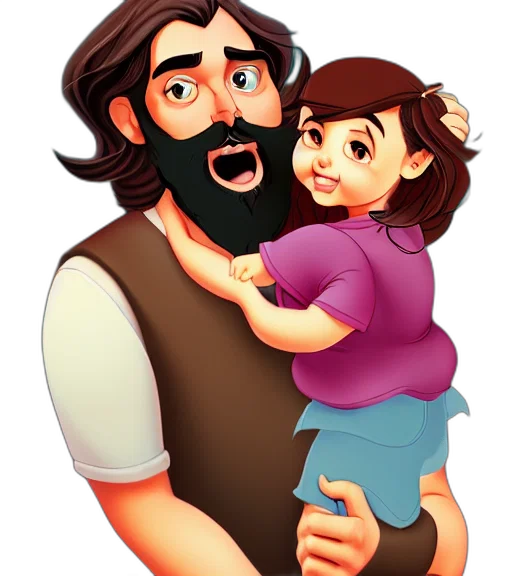cartoon, photorealistic, oil painting, 3d render, long, haired, bearded, father transparent PNG cut-out