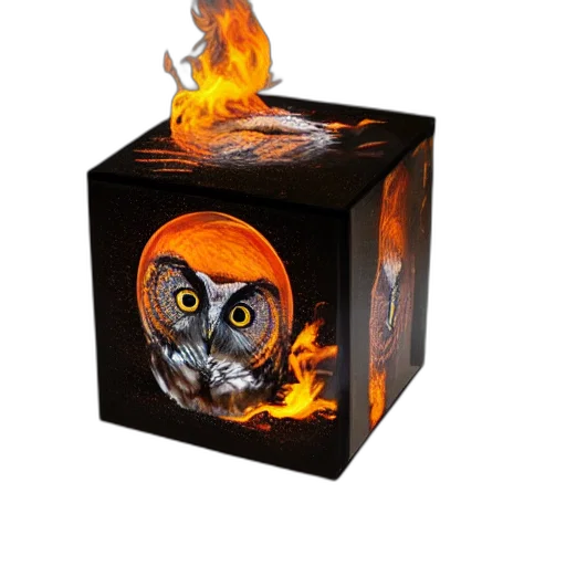 mask, jewelry, 3d render, concept art, photorealistic, fantasy art, fire, owl transparent PNG cut-out