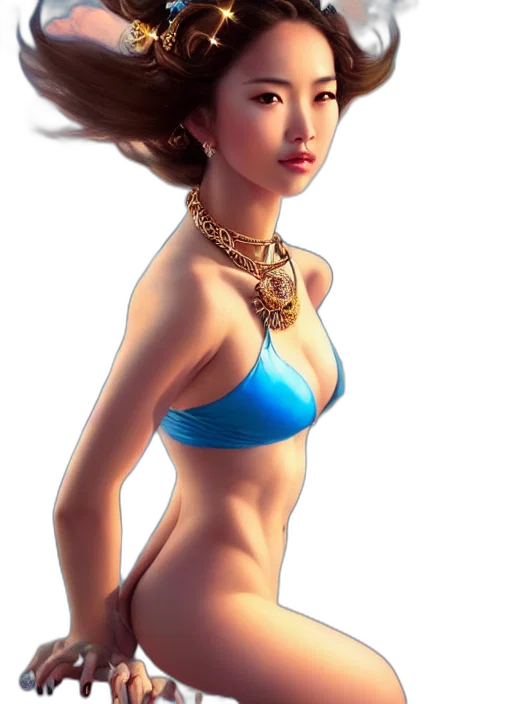 jewelry, dress, photorealistic, fantasy art, concept art, 3d render, beach, blue transparent PNG cut-out