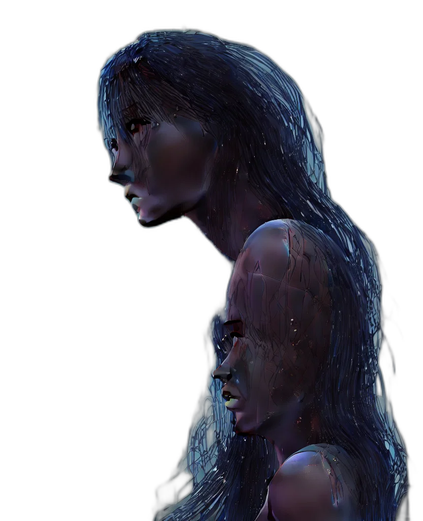 face, mask, hair, creature, concept art, photorealistic, 3d render, fantasy art transparent PNG cut-out
