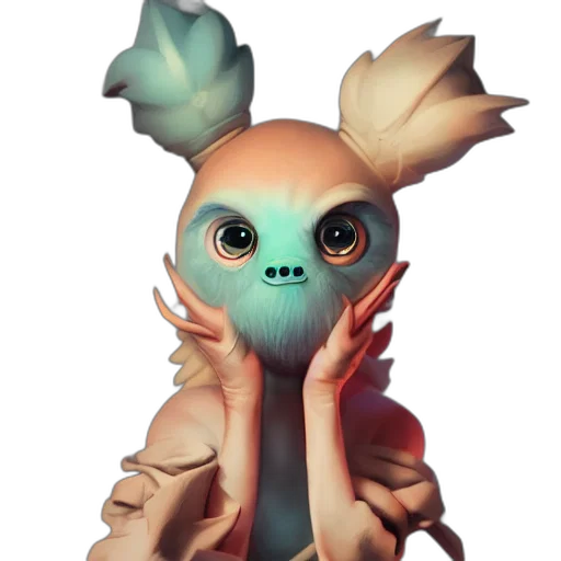 creature, mask, staff, dragon, concept art, fantasy art, 3d render, pixel art transparent PNG cut-out