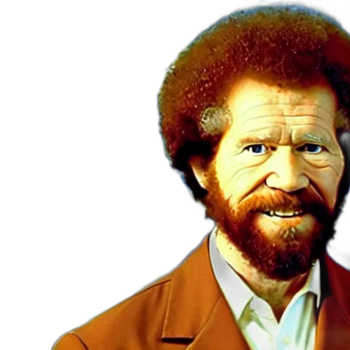 face, hair, jacket, photorealistic, cartoon, bob, ross, his transparent PNG cut-out