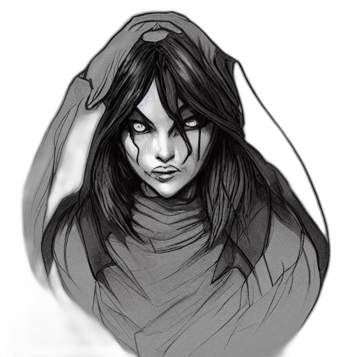 mask, face, creature, hair, concept art, comic book art, pencil sketch, fantasy art transparent PNG cut-out