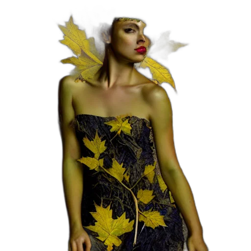 dress, photorealistic, concept art, fantasy art, 3d render, outer space, golden, dryad transparent PNG cut-out