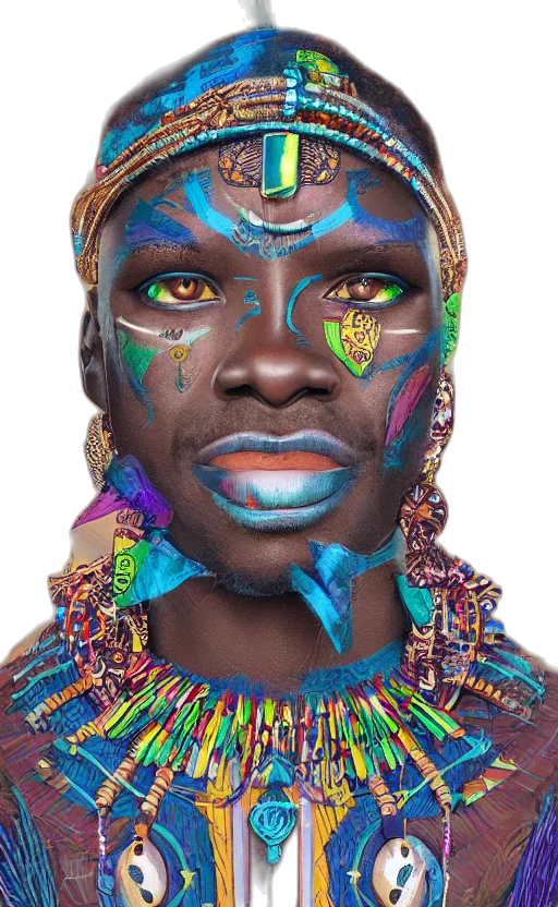 face, mask, jewelry, crown, photorealistic, concept art, colorful, dark transparent PNG cut-out