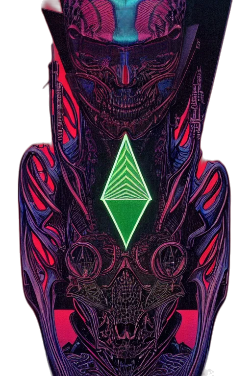 mask, jacket, bottle, crown, concept art, cyberpunk, fantasy art, vaporwave transparent PNG cut-out
