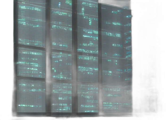 building, robot, cyberpunk, 3d render, vaporwave, concept art, blue, green transparent PNG cut-out