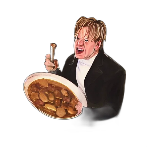 food, jacket, concept art, cartoon, photorealistic, portrait, gordon, ramsay transparent PNG cut-out